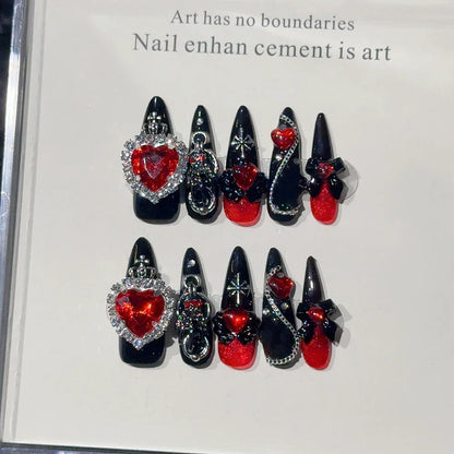 Y2K Punk Metal Bow Long Coffin Press-On Nails