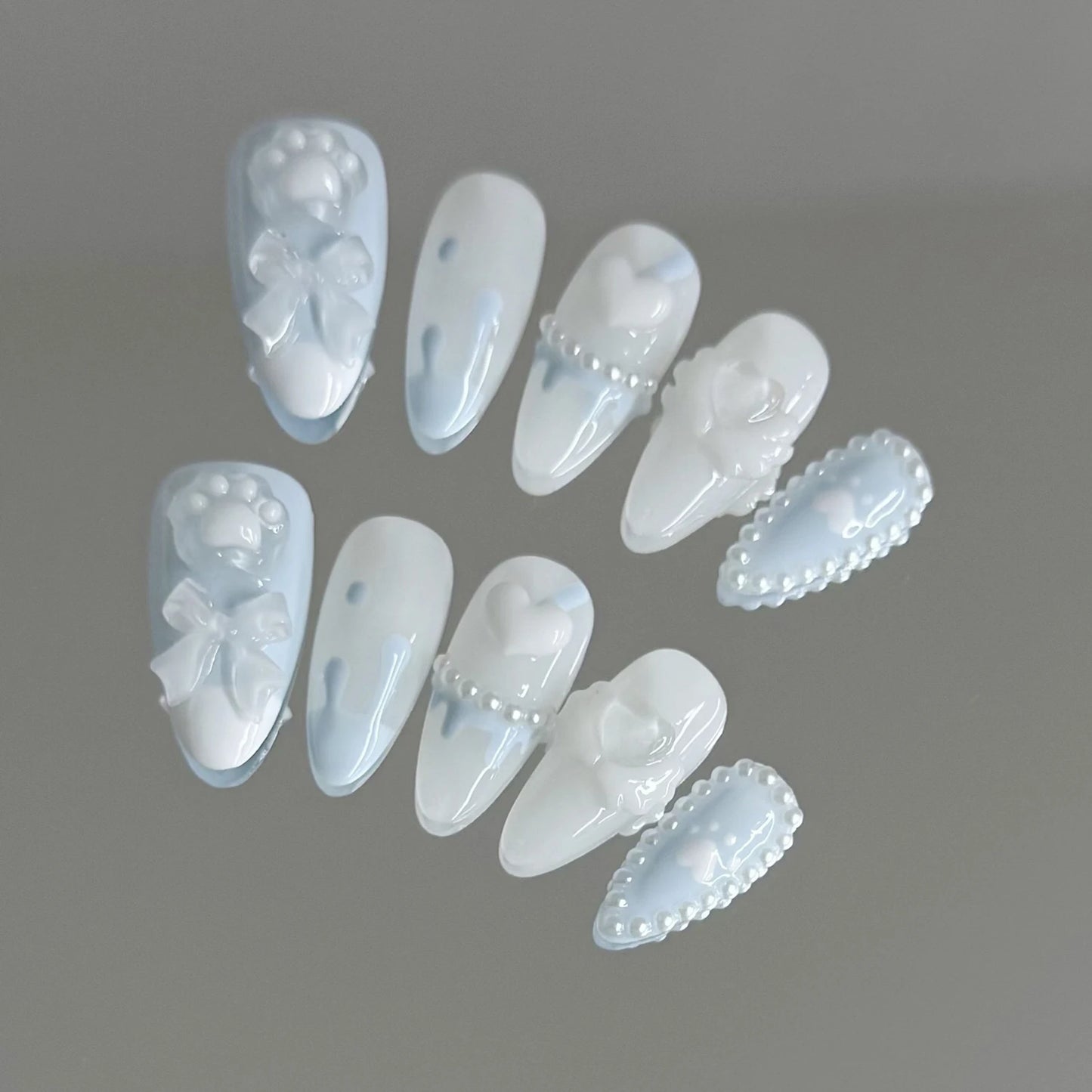 Light Blue Bear Paw Almond Press-On Nails