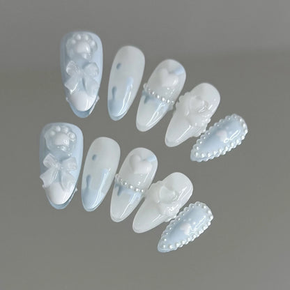 Light Blue Bear Paw Almond Press-On Nails