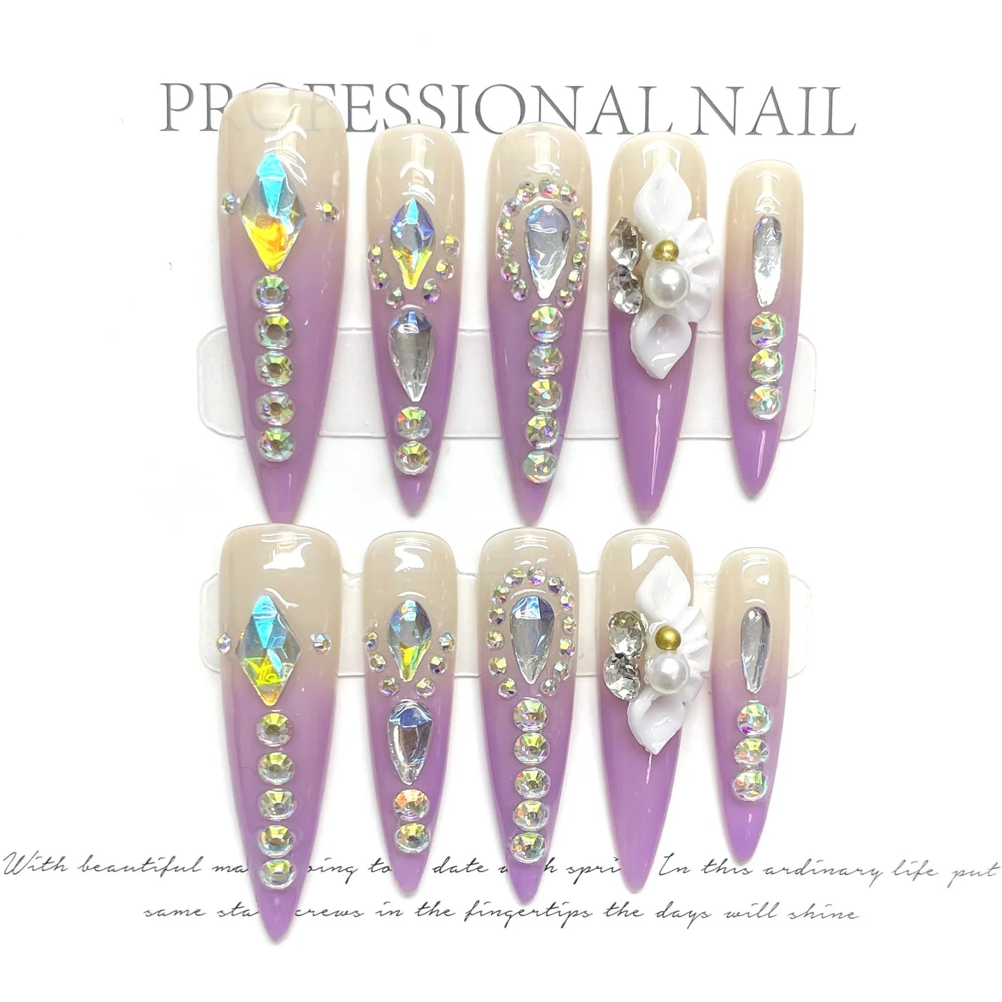 Blue Diamond Long Stiletto Press-On Nails
