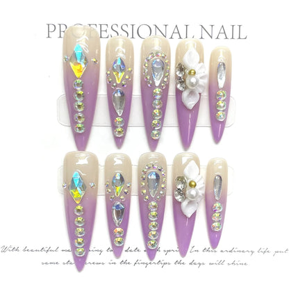 Blue Diamond Long Stiletto Press-On Nails