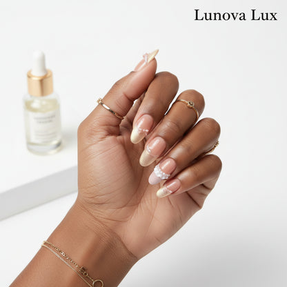 Pink Cat Eye French Almond Nails