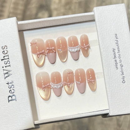 Pink Rhinestone Sweet Almond Press-On Nails